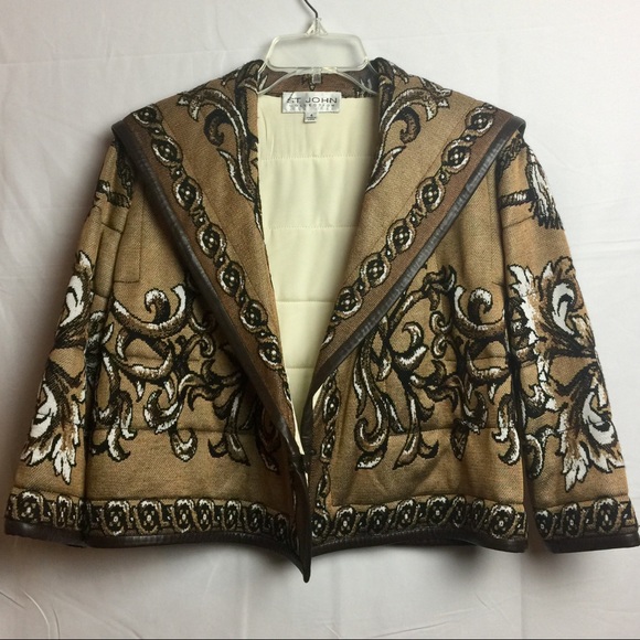 🌟ST JOHN COLLECTION JACKET BROWN LEATHER TRIM 4 - Picture 6 of 8